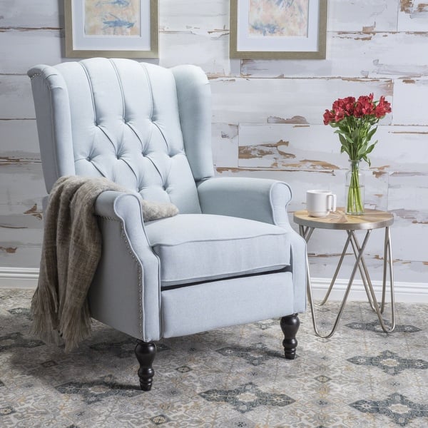 slide 2 of 44, Walter Tufted Fabric Wingback Recliner Club Chair by Christopher Knight Home Light sky