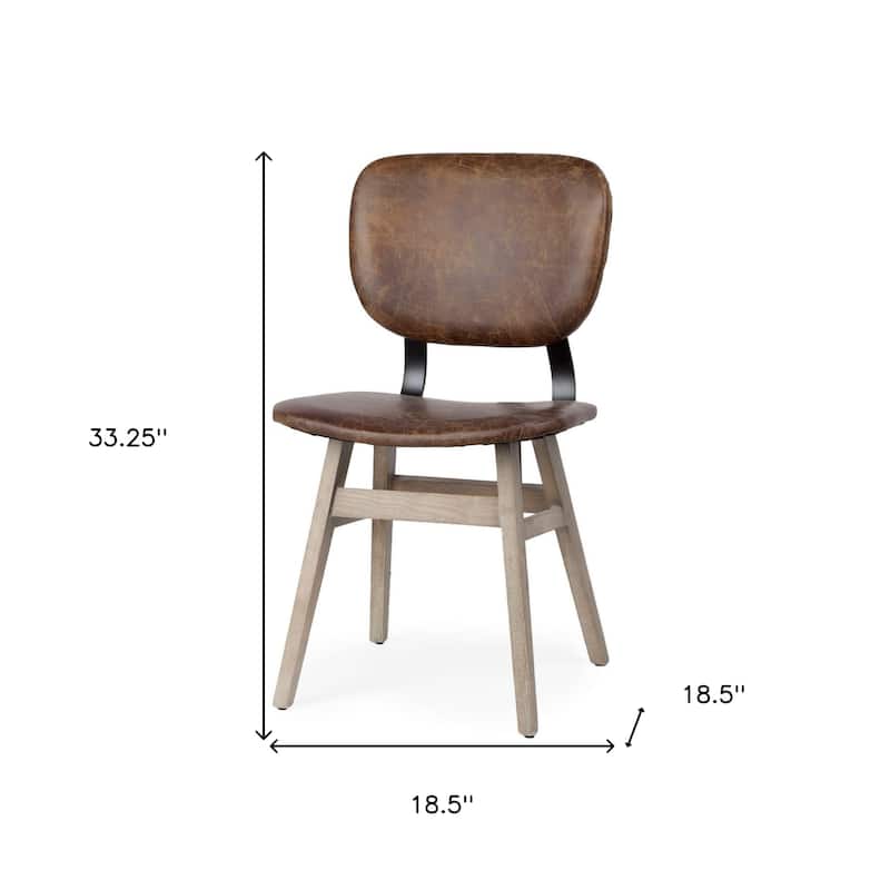 HomeRoots Set of Two Brown Leather And Solid Wood Open Back Dining Side Chairs - 18.5 in. x 33.25 in. x 18.5 in.