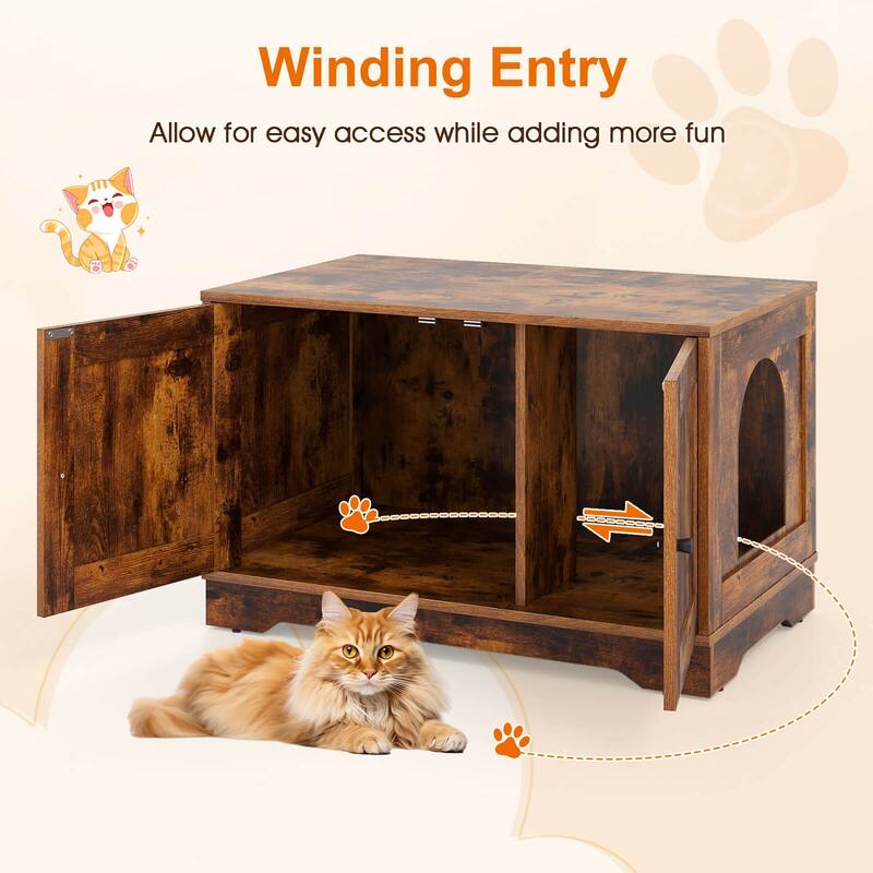Costway Cat Litter Box Enclosure Furniture with Double Doors Divider - See Details