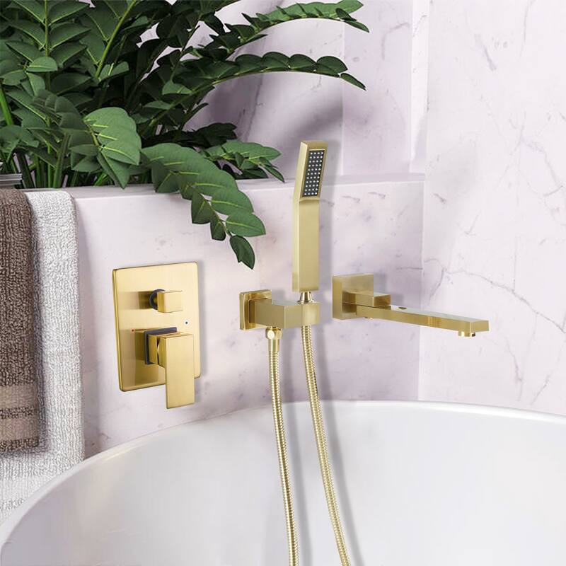 Modland Wall-Mounted Bathtub Filler Set with Hand Shower, 1.8 GPM Solid Brass Faucet, 59" Hose, CEC Certified