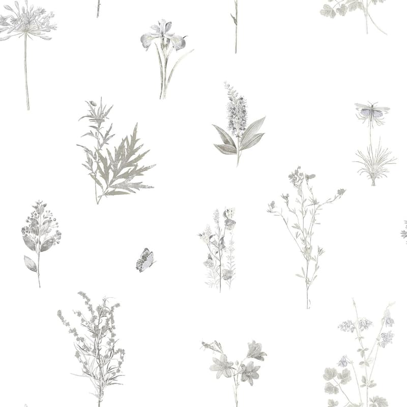 Galerie Wallcoverings Evergreen Botanical Floral Leaf Vinyl on Non-woven Matte Wallpaper Roll - 33 feet long x 21 inches wide - Grey