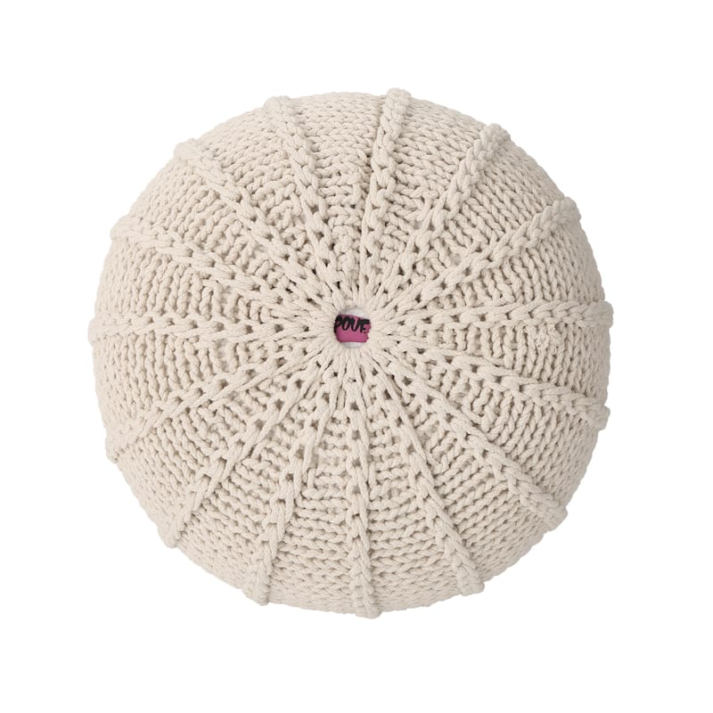 Bordeaux Knitted Cotton Round Pouf - Beige