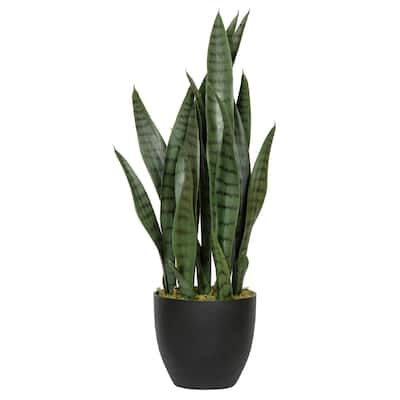 Pottery Pots Small Sansevieria Indoor Outdoor Artificial Plant with Pot, 27.56 Inch Tall, Green