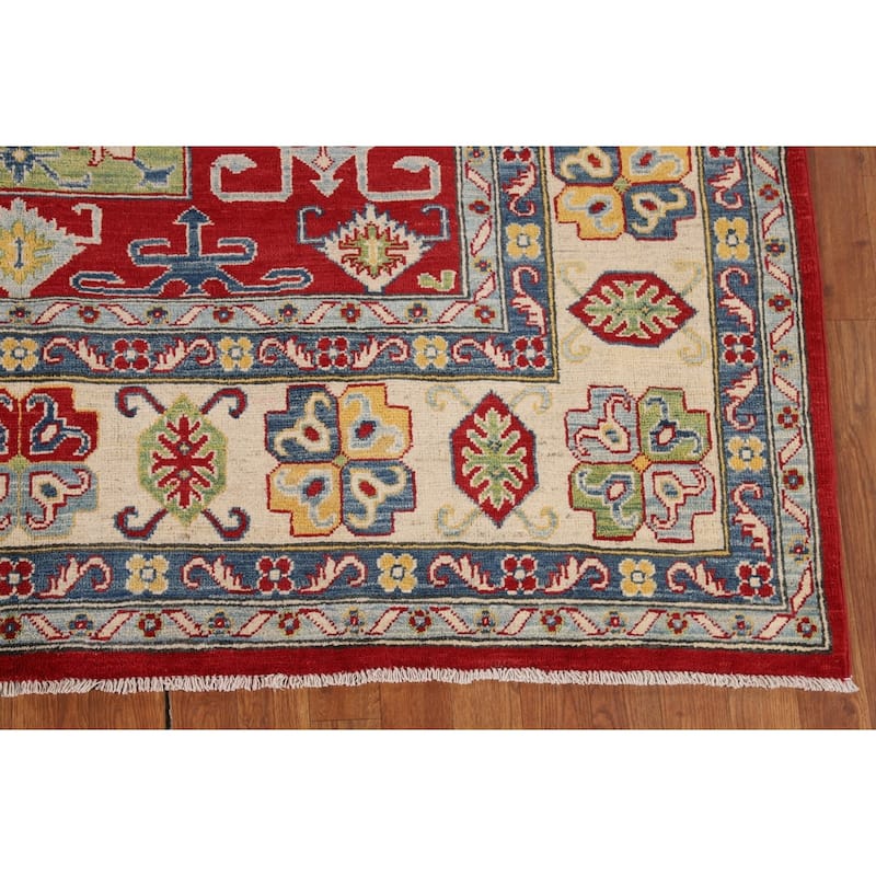 Red Traditional Kazak Oriental Area Rug Hand-Knotted Wool Carpet - 6'7" x 9'8"
