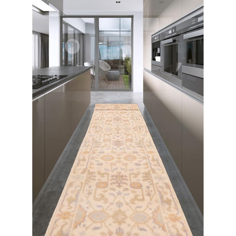 ECARPETGALLERY Hand-knotted Royal Oushak Ivory Wool Rug - 2'6 x 13'8