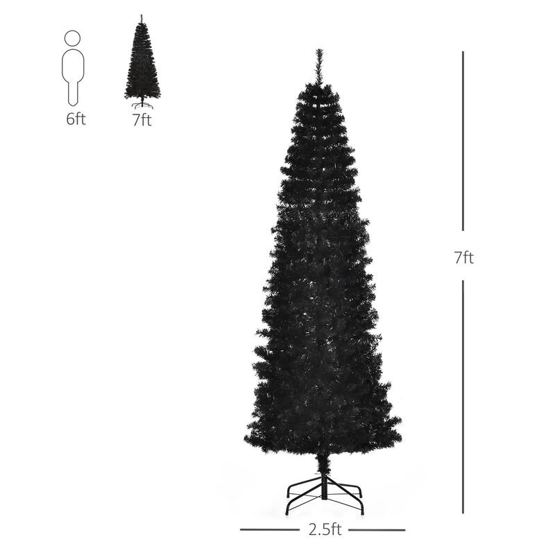 HOMCOM 6/7FT Black Christmas Tree with Stand, Xmas Slim Artificial Christmas Tree Small, Black Christmas Decorations