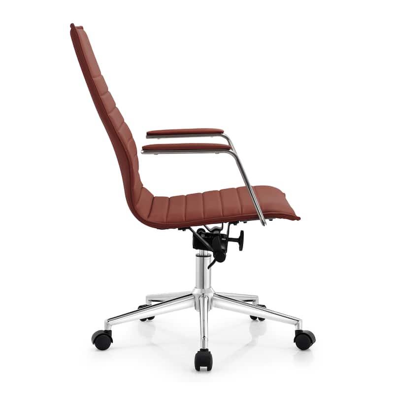 Set of 2 High Back Office Desk Chair | Upholstered Ribbed PU Leather | Armchair for Home, Executive, Conference, Meetings