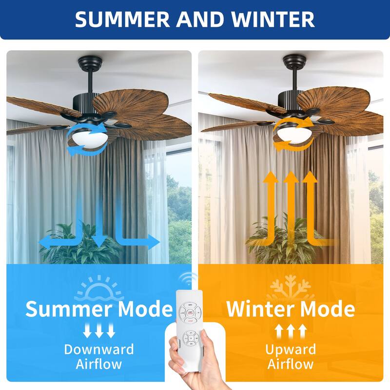 Moasis 52" Palm Leaf Ceiling Fan with Light Tropical Style with Remote