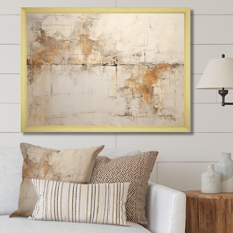 Designart "Beige Christianity Cross Of Jessus" Abstract Framed Canvas Prints - 40 in. wide x 30 in. high - Gold