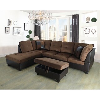 3-Pieces Sectional Sofa Set,Left Facing,Chocolate Microfiber(107A)