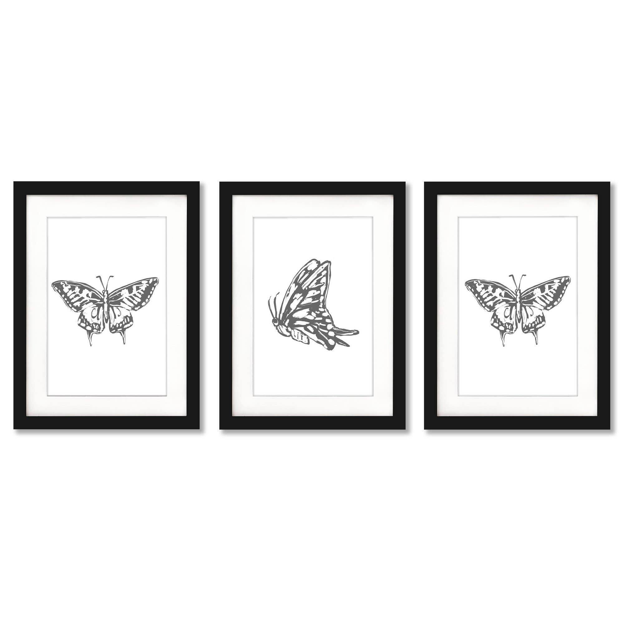 Butterfly Sketch Jetty Home Contemporary 3 Piece Framed Gallery Art