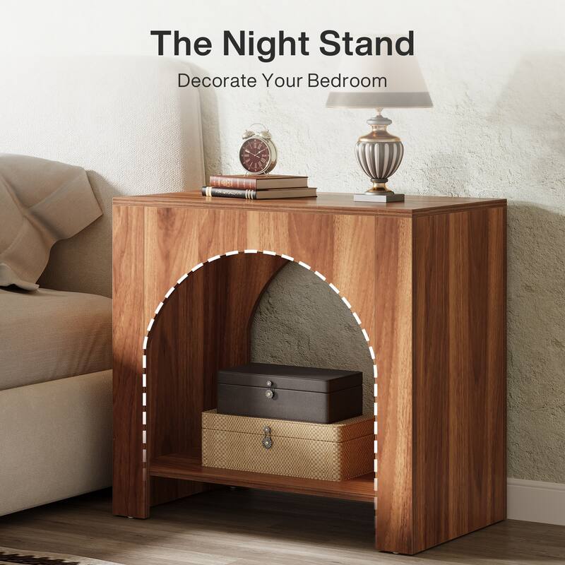 Nightstand 2 Tiers Side Table with Storage Shelf Farmhouse Bedside Table for Bedroom