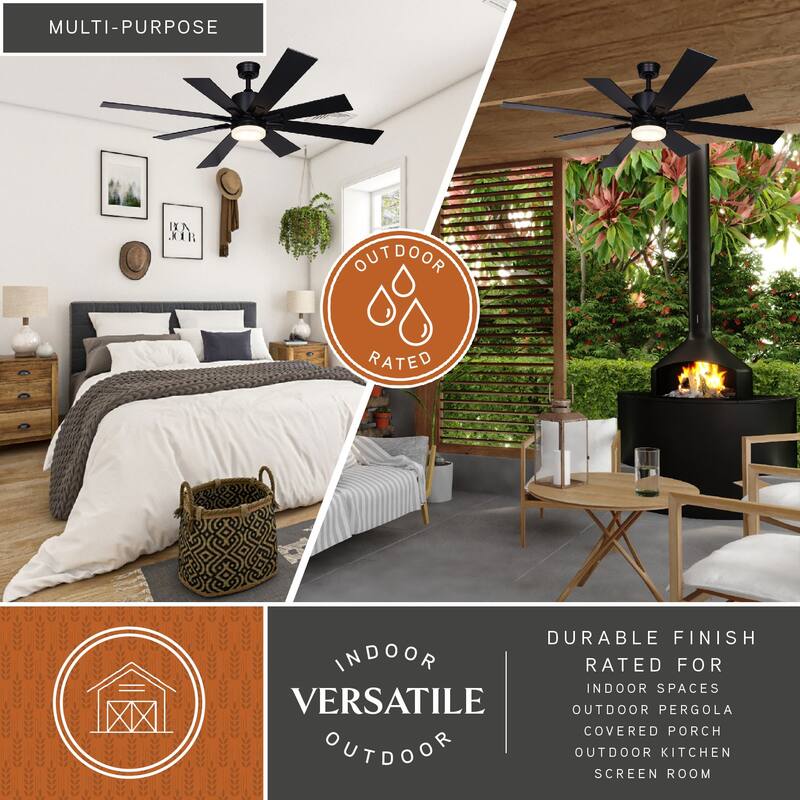 Crawford 60 in. Ceiling Fan with Reversible Blades, Dimmable LED Light Kit, Remote Control, 6 Speeds, Energy Efficient DC Motor