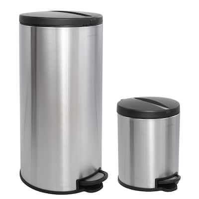 happimess Oscar Round 8-Gallon Step-Open Trash Can with FREE Mini Trash Can, Stainless Steel/Black