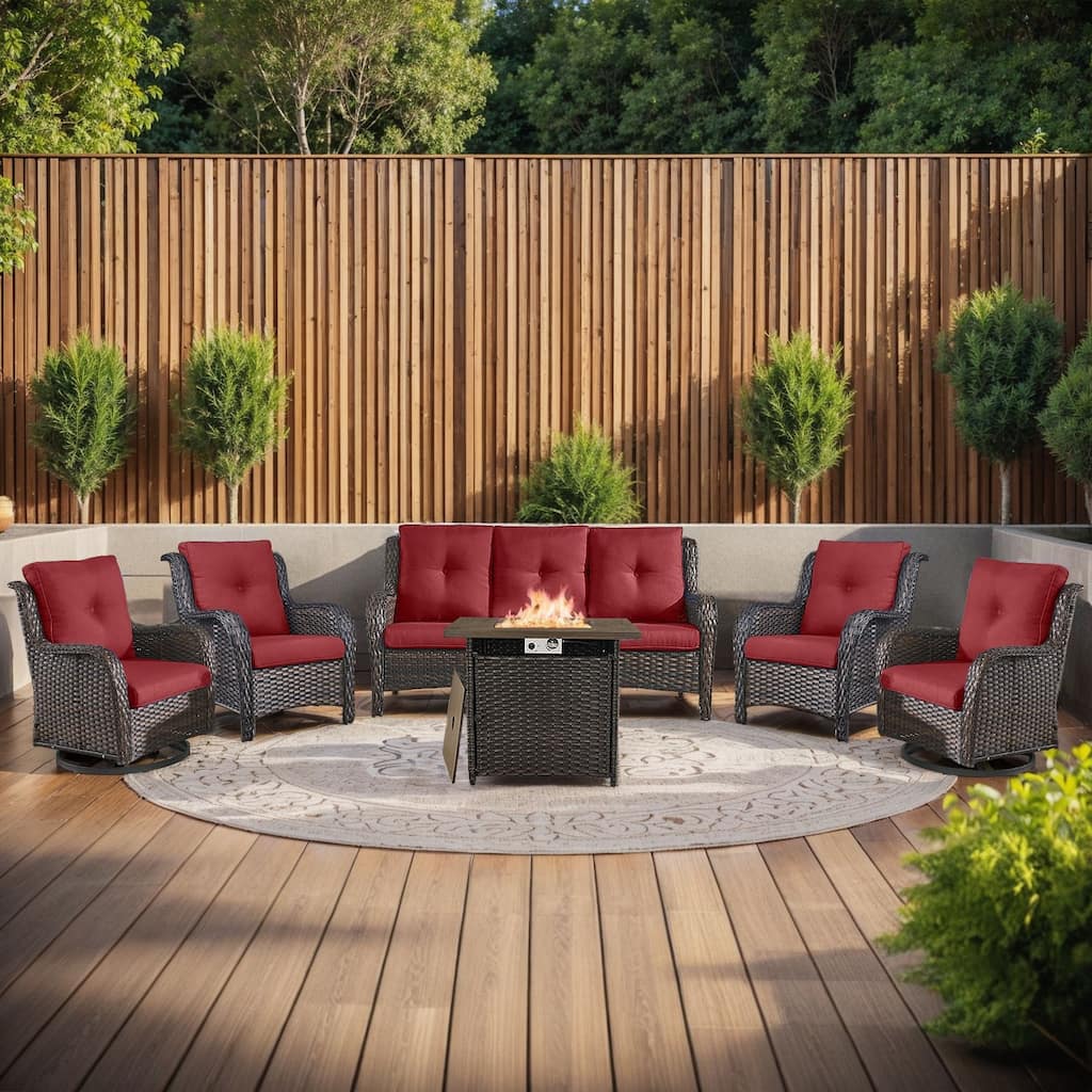 Fire Pit Table with Sofa 2 Swivel Chairs Brown-Red - Brown