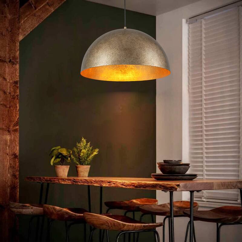 1-Light Modern Industrial Oversized Dome Gold Leaf Pendant Kitchen Island Lighting - 19.6 in. W x 11 in. H