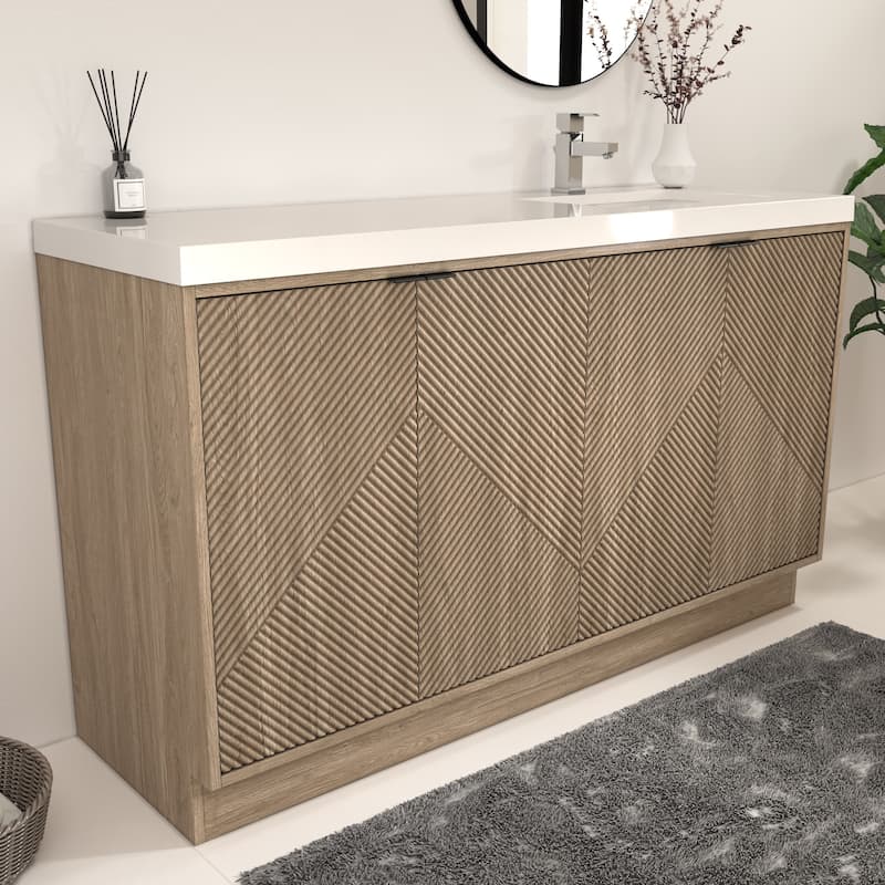 Milano 60" Freestanding Bathroom Vanity with Right White Sink