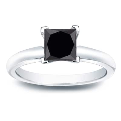 Auriya 14k Gold 1ctw Princess-cut Solitaire Black Diamond Engagement Ring