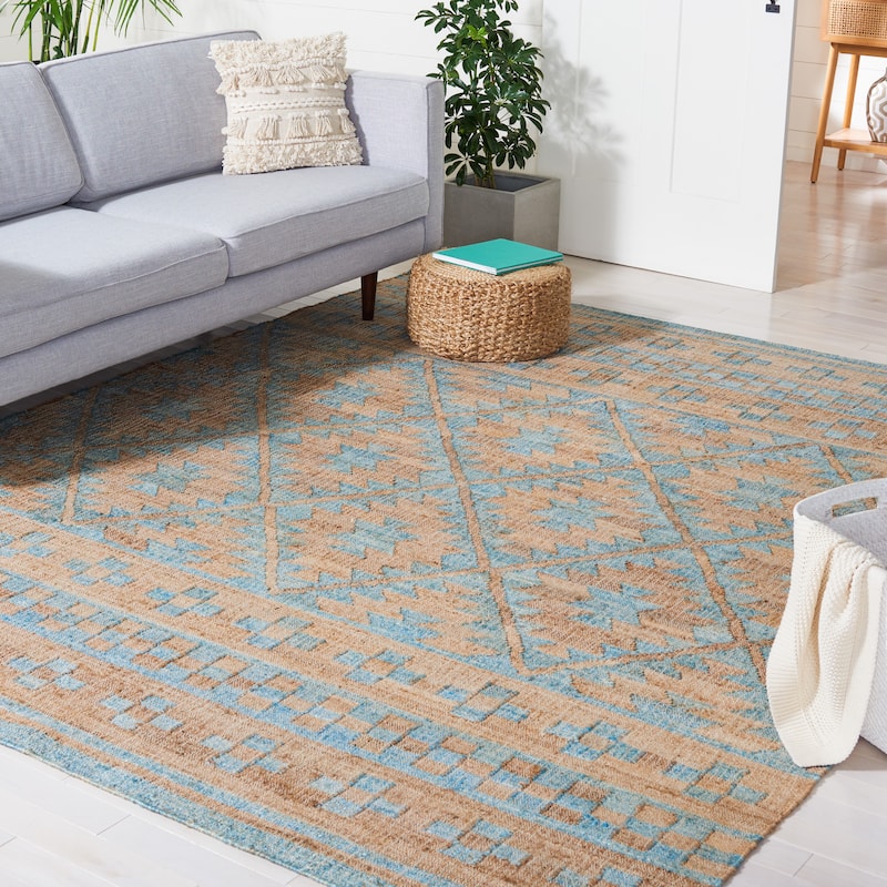 SAFAVIEH Flatweave Kilim Welmoet Jute Rug - 8' x 10' - Blue/Natural