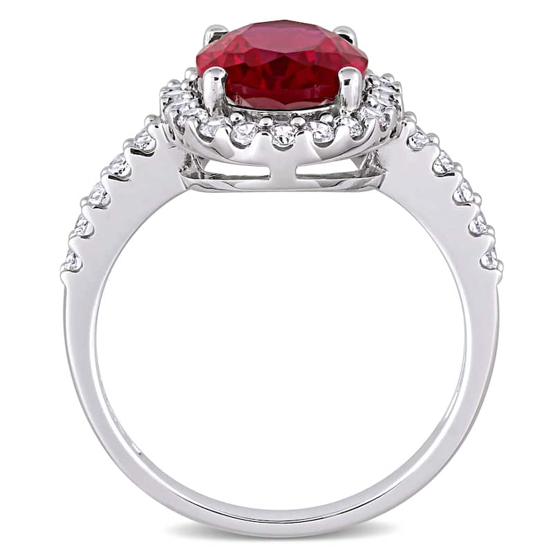 Miadora 10k White Gold Oval-cut Created Ruby and Created White Sapphire Halo Engagement Ring