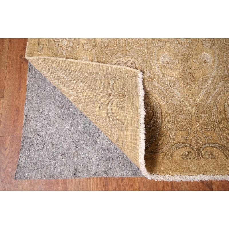 All-Over Gold Agra Oriental Area Rug Hand-Knotted Wool Carpet - 9'1" x 12'3"
