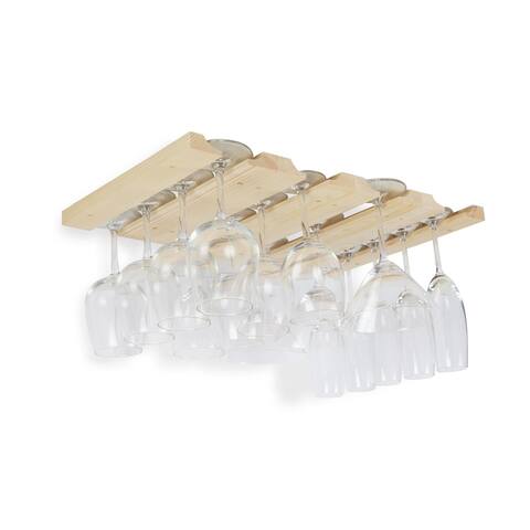 Rustic State Solid Wood Hanging Wine Glass Rack 11 Inch Long