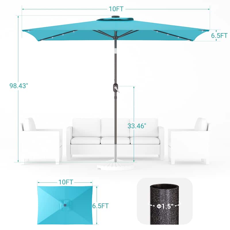 Bonosuki 10 x 6.5ft LED Patio Rectangular Umbrella Outdoor Market Umbrella Aluminium/Steel with Tilt and Crank