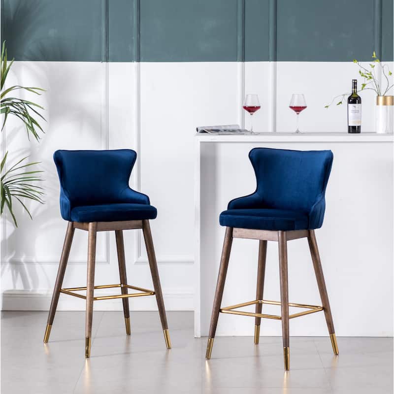 Roundhill Furniture Leland Fabric Upholstered Wingback Bar Stools (Set of 2) - Blue
