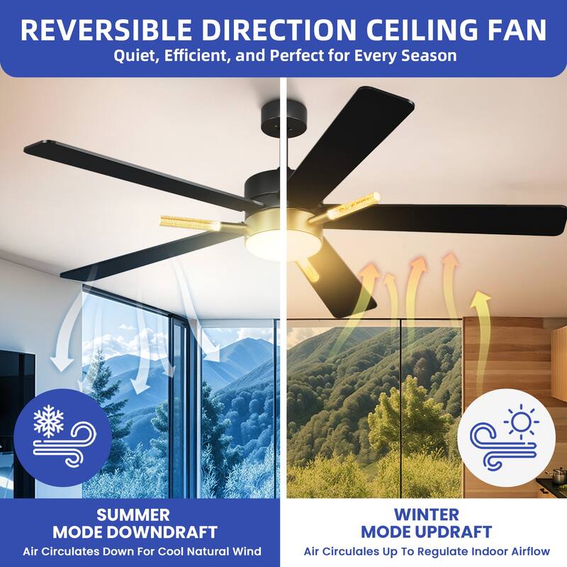 42 Inch Ceiling Fan with Light Remote 3 Crystal Rod and Dimmable Quiet Motor