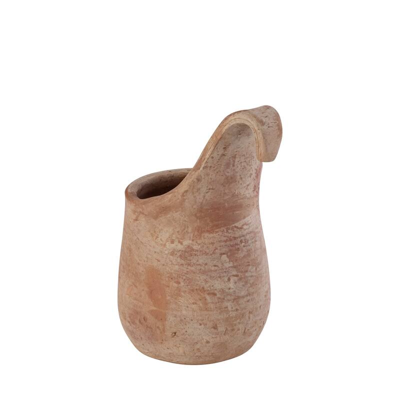 Curved Opening Sculpted Terracotta Vase - 8.5" - Brown