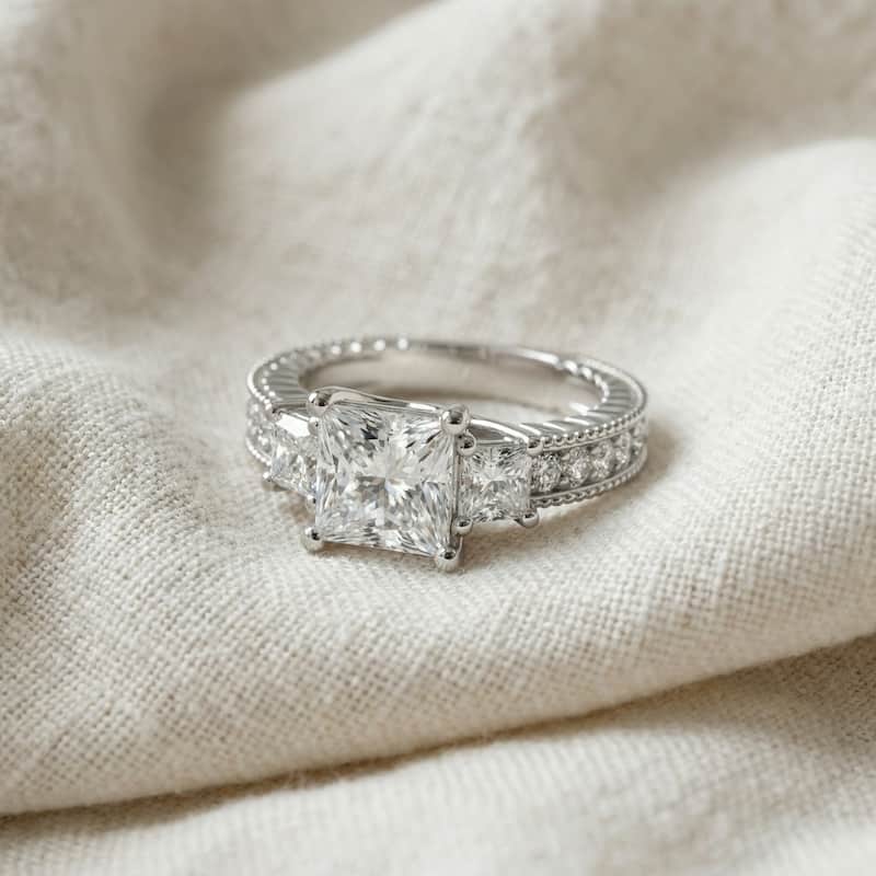 Bliss Diamond 2 3/4CT Princess Cut Three Stone Vintage Diamond Engagement Ring Lab Grown