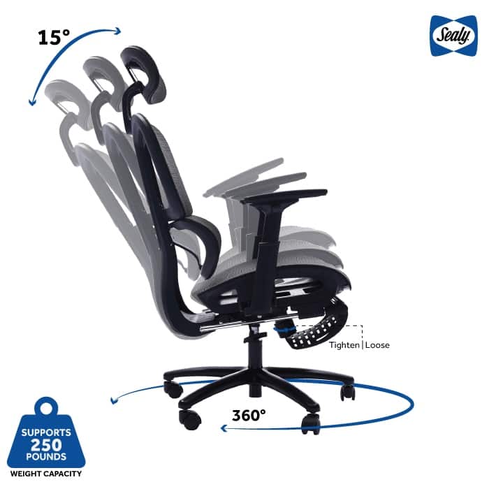 Sealy® Huxley Mesh Swivel Office Chair with Adjustable Headrest