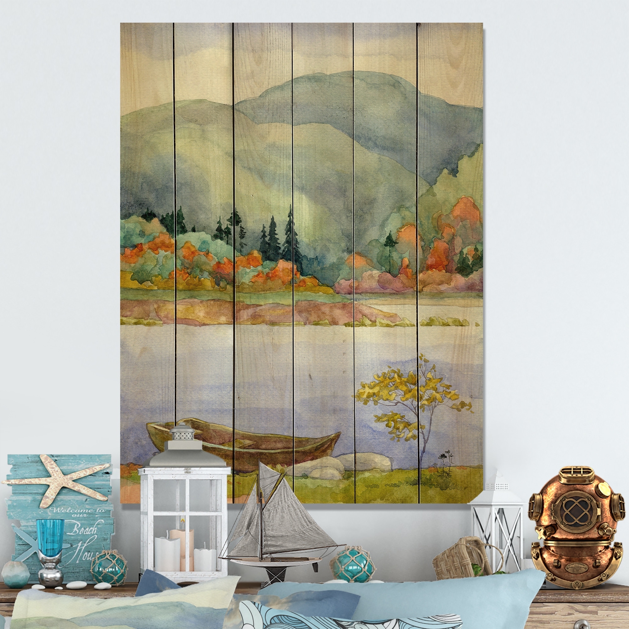 Designart 'Autumn By The Lake' Traditional Wood Wall Art Dundefinedcor  Natural Pine Wood Bed Bath  Beyond 36737042