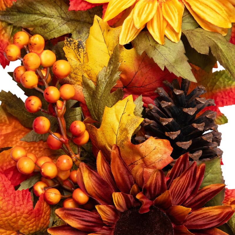 Sunflower Pine Cone Artificial Thanksgiving Wreath - 24-Inch, Unlit