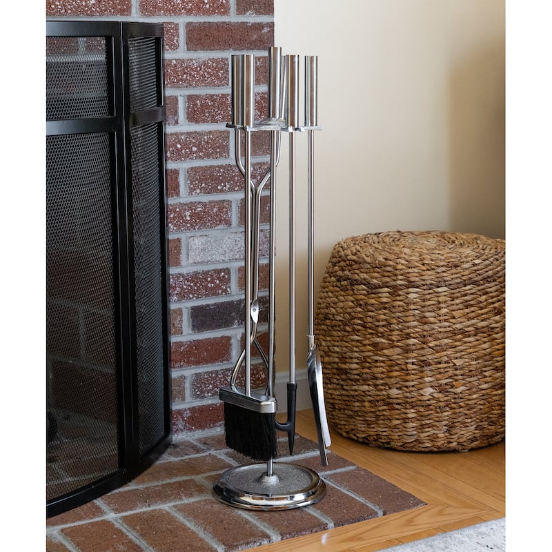 Achla Designs Neoclassic Set of 4 Fireplace Tools w/Round Base, 30 Inch Tall