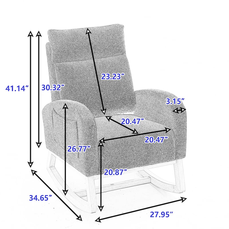 Teddy Fabric Rocking Chair With Right Pocket For Indoor