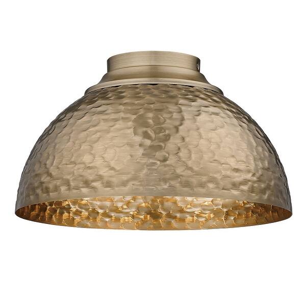slide 2 of 12, Golden Lighting Shepard 3-light Flush Mount in Modern Brass and Modern Brass shade Modern Brass