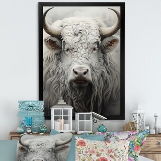 Designart quot Minimalism Grey Yak Painting quot Yaks Framed Canvas Art Print