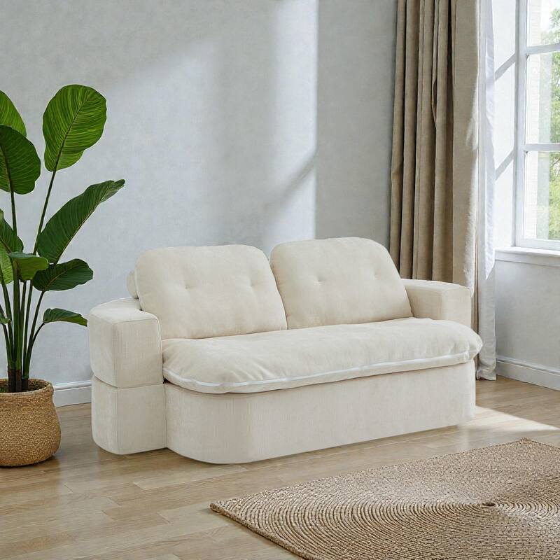 Modern Convertible Floor Sofa Bed with Pillows, Corduroy Foldable Sleeper Sofa Mattress with Built-In Quilt, No Assembly