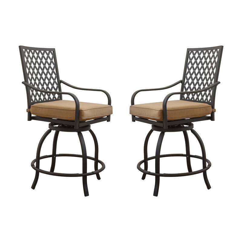 GDFStudio - Remy Outdoor Swivel Bar Stools Bistro Set with Cushions, 2 High Chairs - khaki