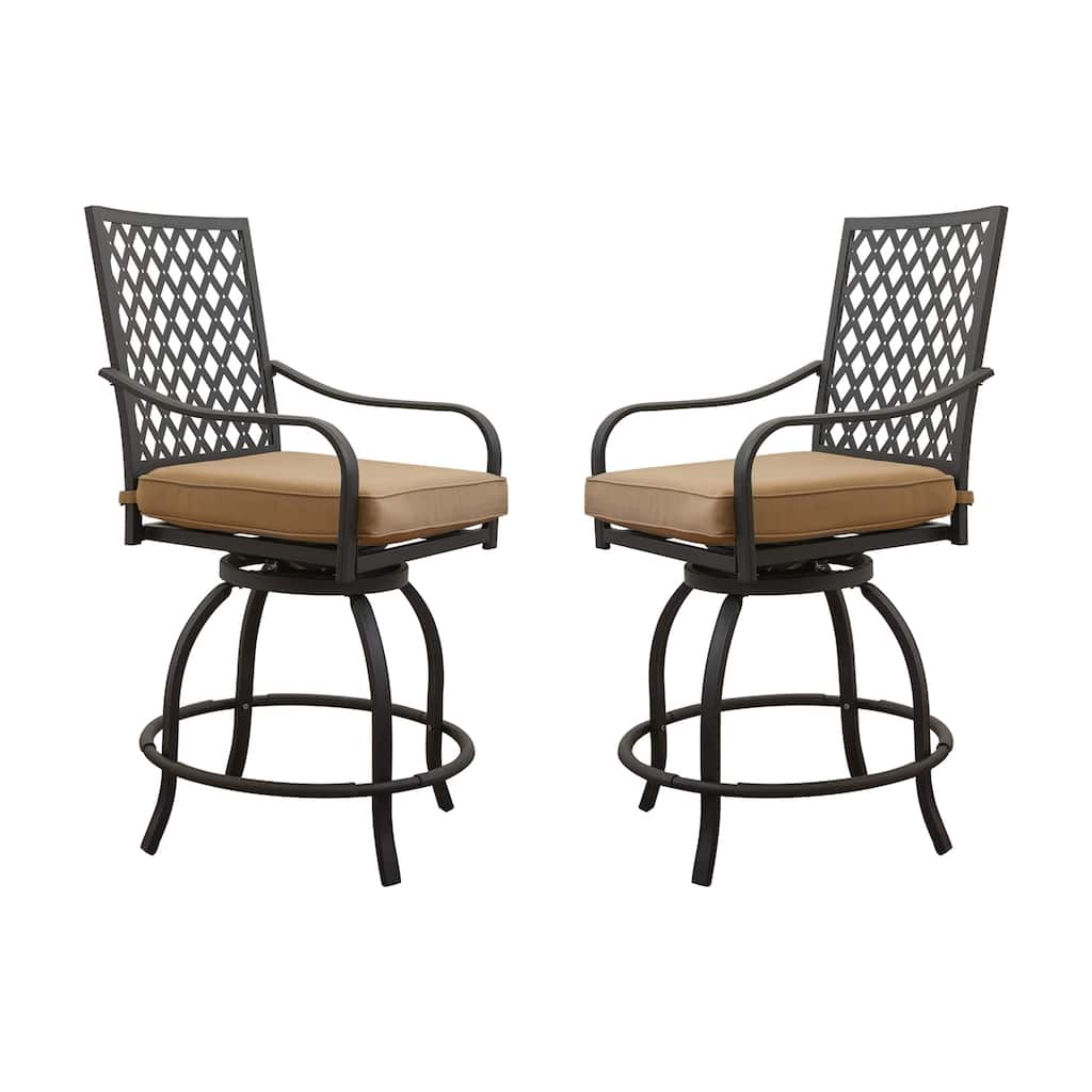 GDFStudio - Remy Outdoor Swivel Bar Stools Bistro Set with Cushions, 2 High Chairs