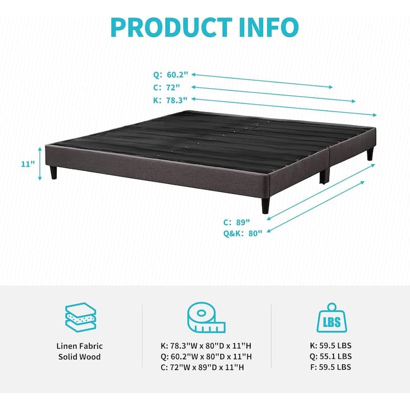 Mixoy Wooden Bed Frame,Linen Platform Bed Frame with Wood Slat Support