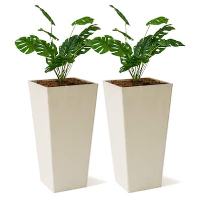 XBrand Modern Tall Square Planter, Modern Tapered Planter Perfect for Indoor & Outdoor Planter, Patio Décor, Set of 2