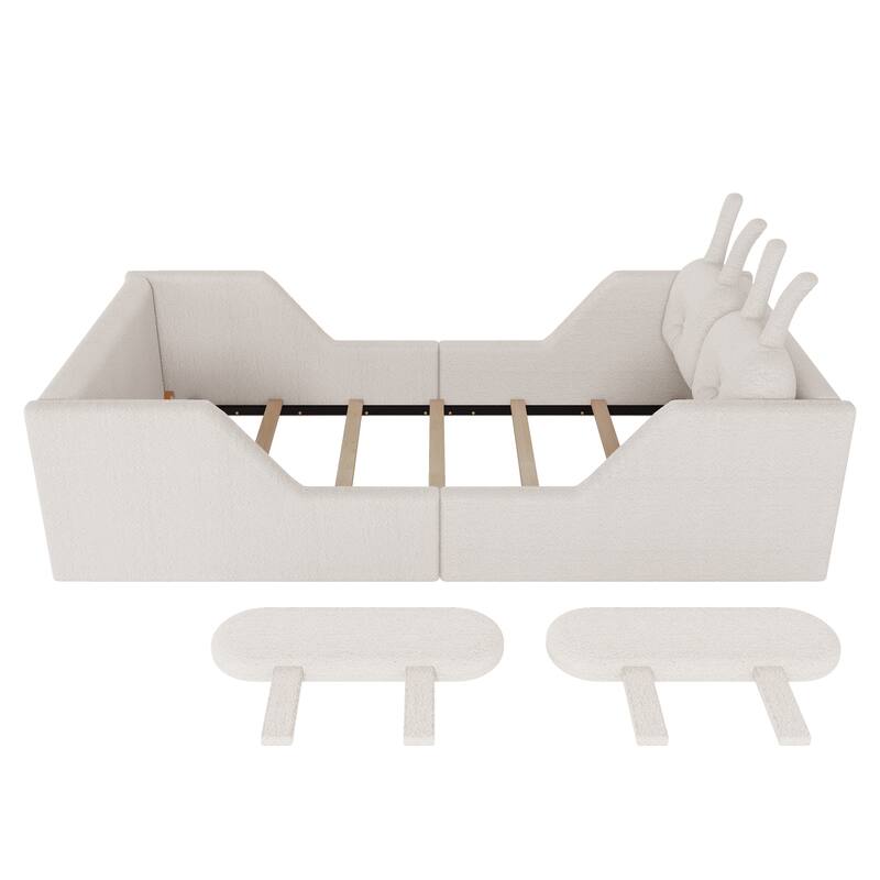 White Twin Upholstered Platform Bed with Rabbit Cushion & Removable Side Rails! (Arrives 2025/1/15)