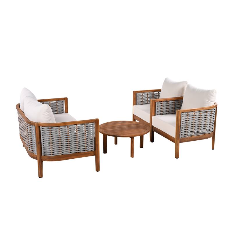 Christopher Knight Home - Alderidge Patio Acacia Wood Tub Design 4 Piece Chat Set with Cushion