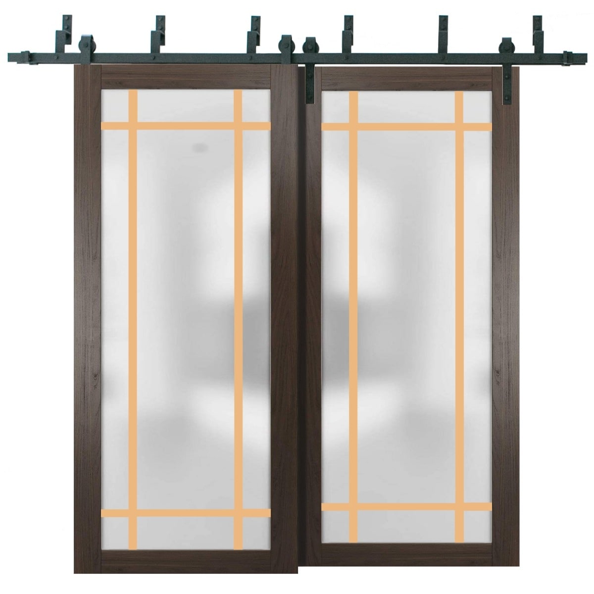 SARTODOORS Planum 2113 Chocolate Ash Wood Barn Bypass Doors with Frosted Glass