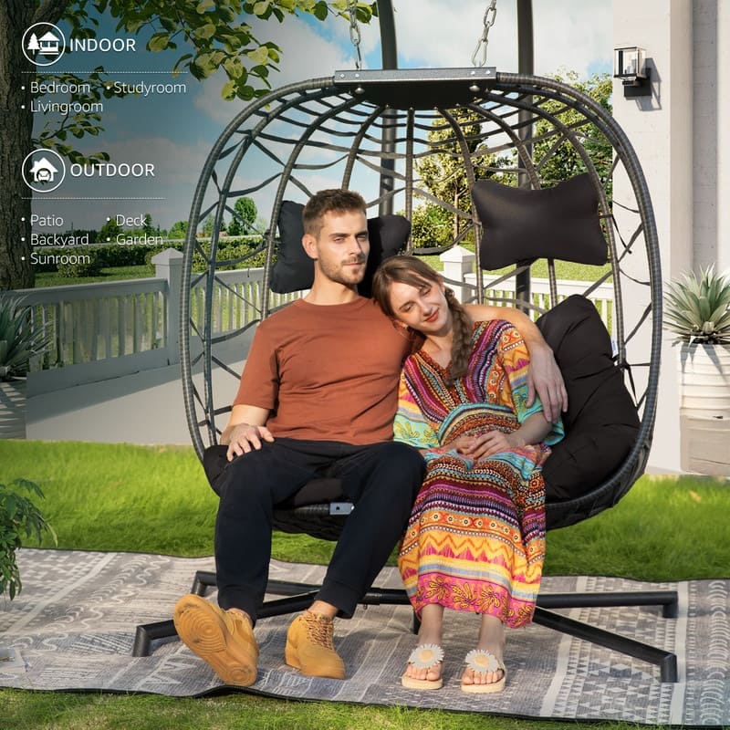 FINCATI Outdoor Double Egg Chair, 700 lbs Indoor Double Egg Chair Swing, Oversized Swing Chair, Cozy Hanging Egg Chair