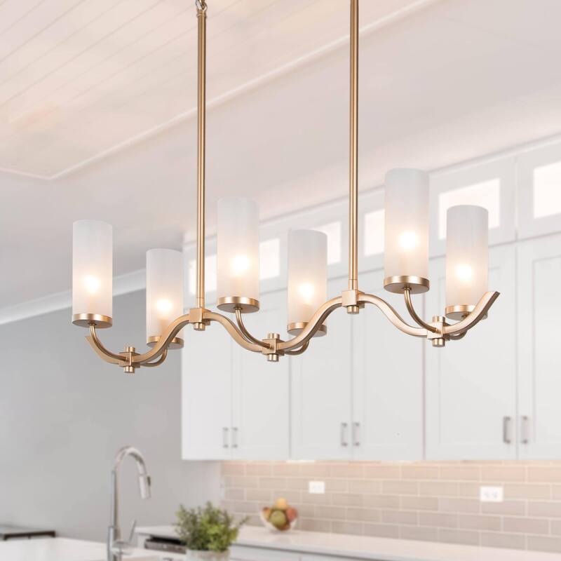 Kayna Mid-Century Modern 6-Light Chandelier Frosted Glass Lights for Kitchen Island