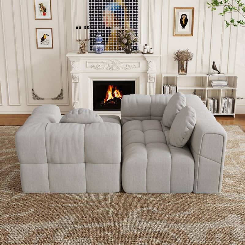 Modern upholstered combination sofa set,fully compressed modular L-shaped combination with 3 pillows,free combination sofa