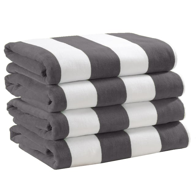 Cotton Cabana Stripe Beach Towel Novia Collection - Charcoal Grey - 4 Pack- 30" x 60"